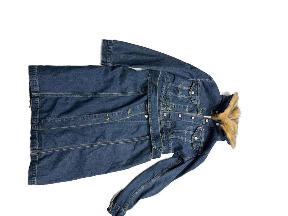Levi's Longline Mob Wife Belted Denim Trucker Coat with Faux Fur Collar